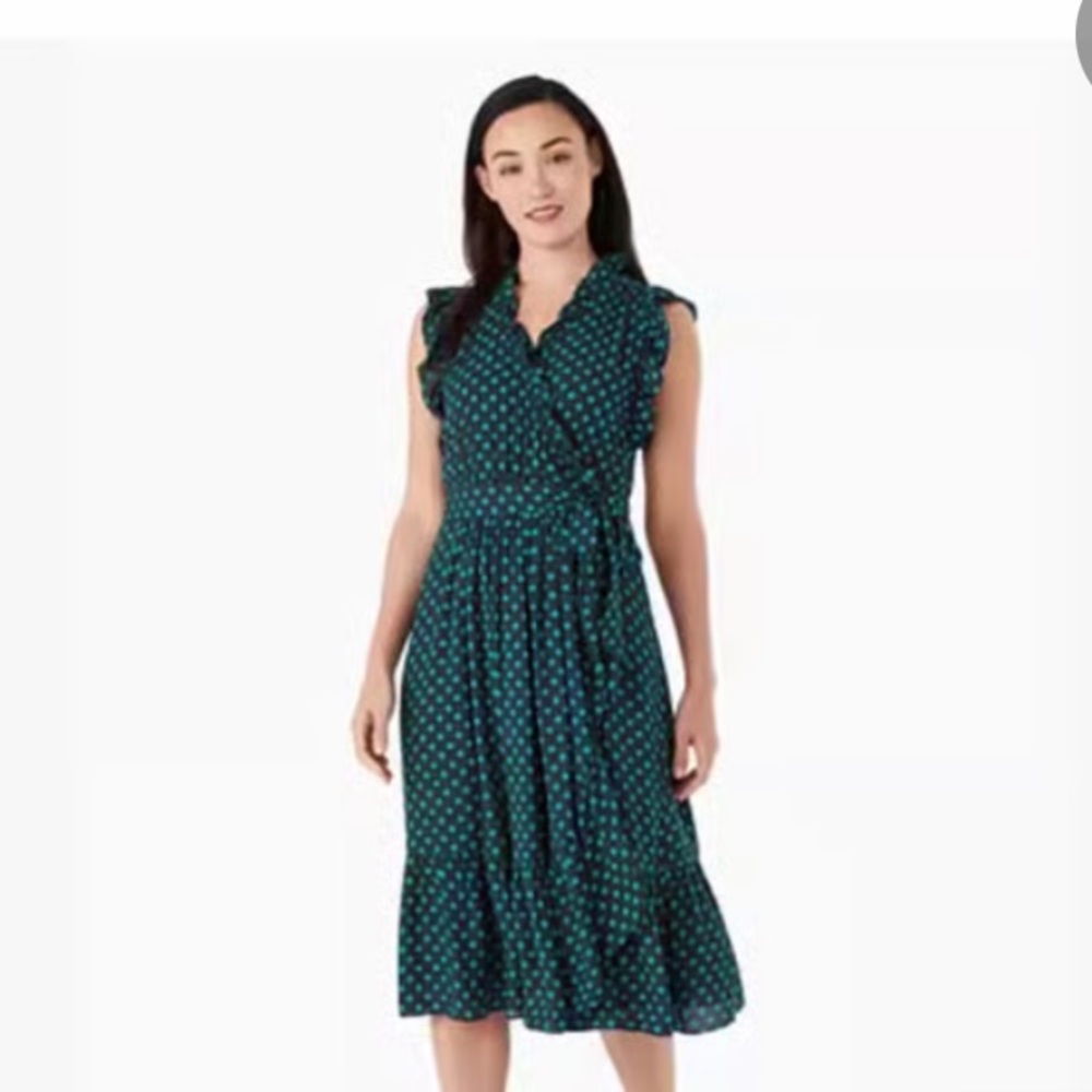 Kate Spade navy and green polka dotted dress size 14